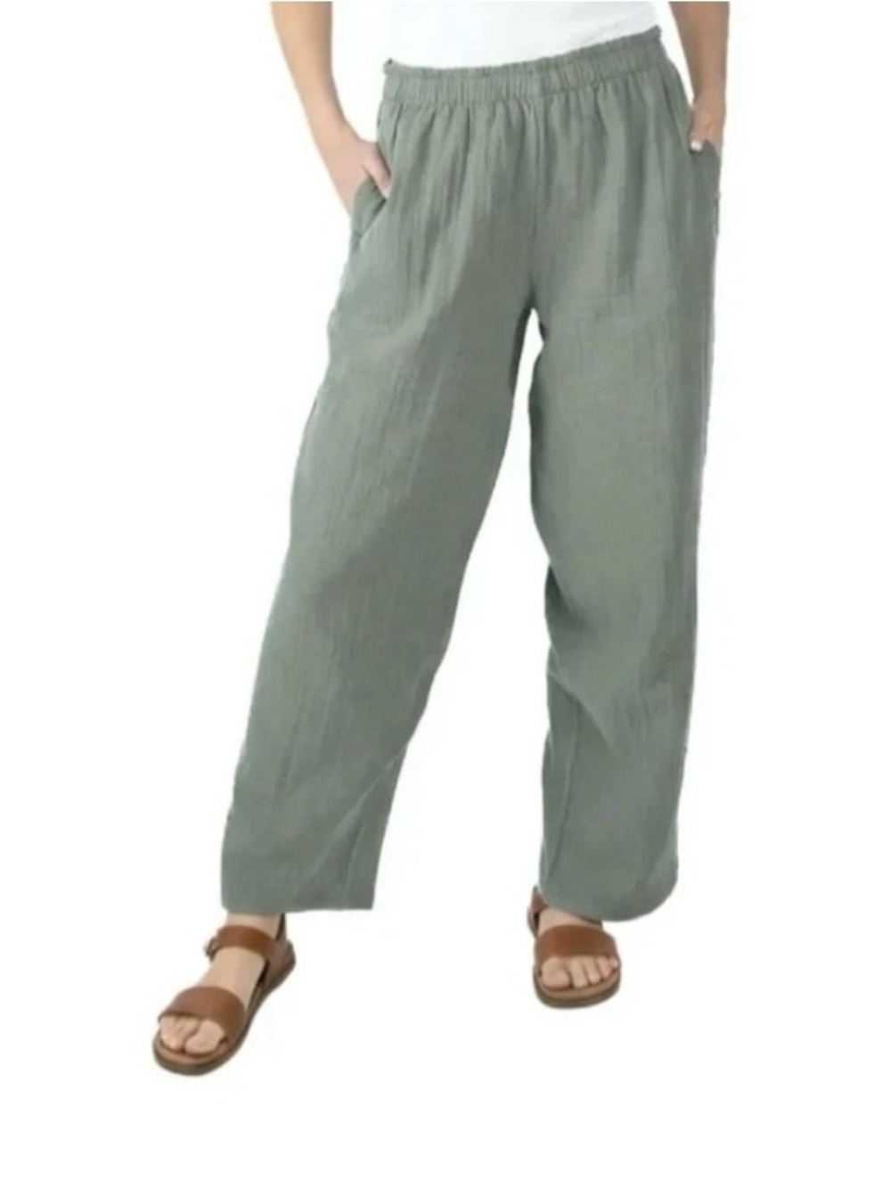 Coldwater Creek Women'is Cotton Gauze Pull-On Pant, Green , Size: S